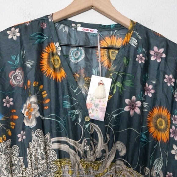 NWT Johnny Was Baize Silk Maxi Floral Dress S Multi Slip Vneck Smocked Slit - Picture 7 of 13